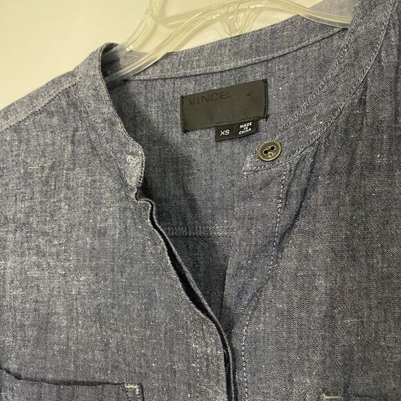 Vince. Patch Pocket Shirt Blue Rinse Button down Chambray Mandarin Collar XS - Picture 5 of 7
